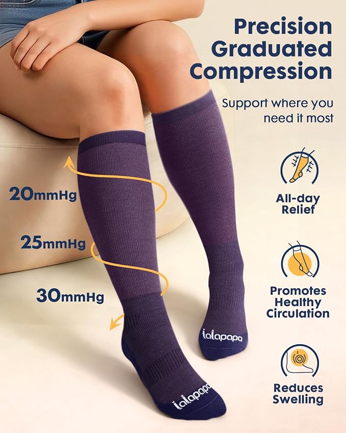 Comfortable Cotton Compression Socks | 20-30mmHg Ankle Arch Support Socks, Breathable Extra Cushion for Flying Travel Nurse, Graduated Support for Women Men - Image 4