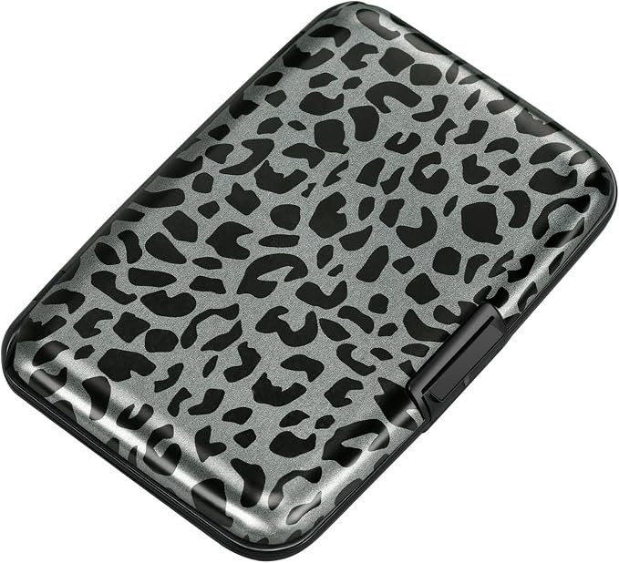 Mini RFID Aluminum Wallet Credit Cards Holder Business Card Case Metal ID Case for Men Women(Black Leopard Print) by ELFISH