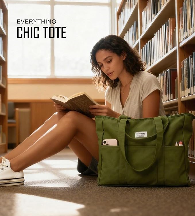 Bagelite Extra Large Canvas Tote for Women Men, Utility Work Bag with Zipper - Image 2
