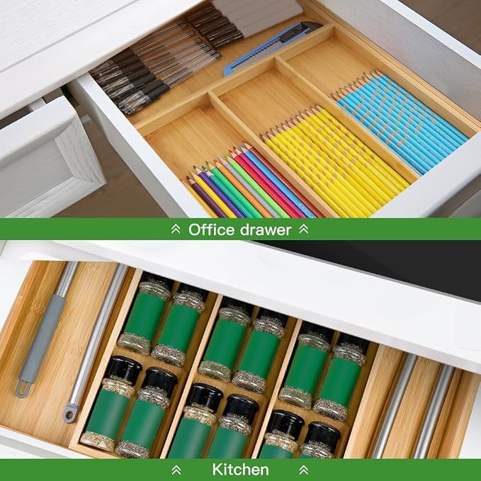 VaeFae Bamboo Drawer Organizer, Large, Natural | Expandable Silverware Organizer, Kitchen Utensil Storage, Wooden Cutlery Tray with Dividers, Fork and Spoon Holder - Image 6
