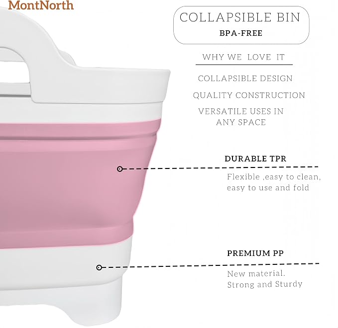 Collapsible Wash Basin 9L, Foldable Dish Tub with Drain Plug, Portable Collapsible Dish Basin, Camping Sink for Washing Dishes, Laundry & Kitchen Use (Pink) - Image 5