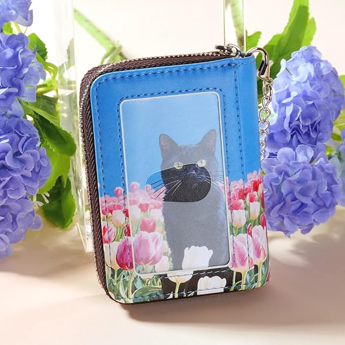FurArt Zipper Wallet Women RFID Credit Card Holder keychain Wallet | ID Window RFID Blocking Compact Small business 15/16 slots - Image 4