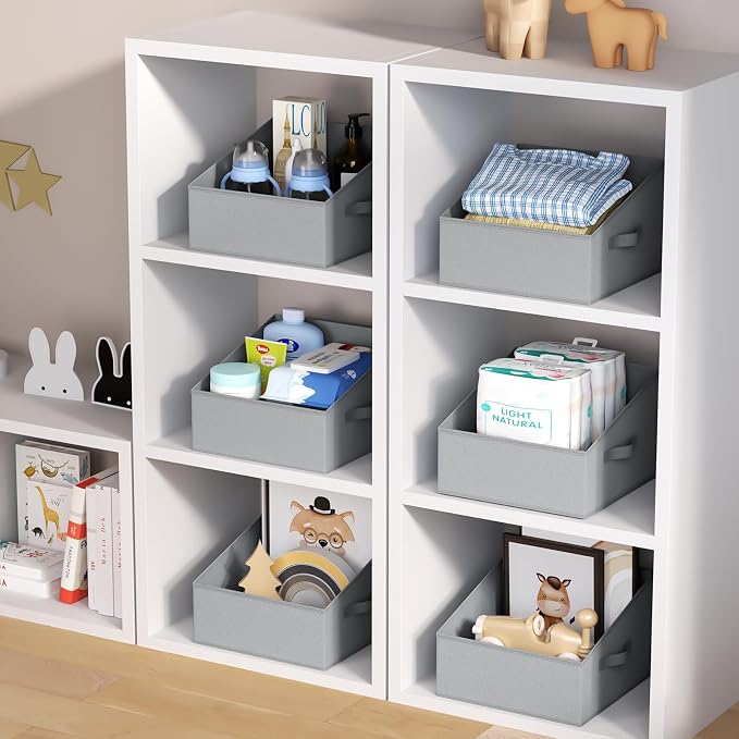 DIMJ Closet Storage Bins 8 Pack - Fabric Trapezoid Closet Organizer Bin, Foldable Storage Baskets for Shelves, Closet Shelf Organizer, Clothing Storage Box for Toys, Books, Towel, Clothes - Image 5