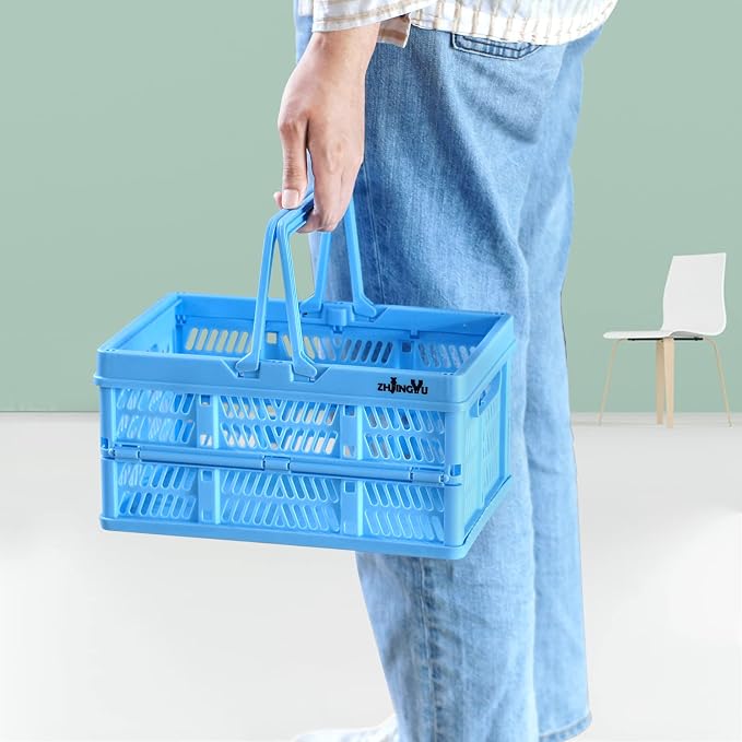 ZHJINGYU crates for storage,plastic baskets for organizing,collapsible shopping basket,foldable crate with Handles,collapsible storage crate,car basket,for Kitchen,Bathroom,Medicine (Blue, S) - Image 7