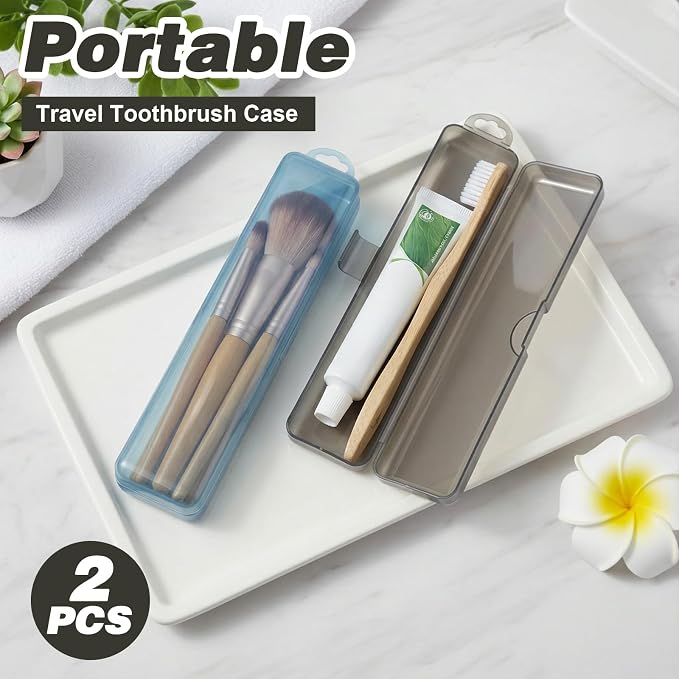 oruola 2 Pack Tooth Brush Travel Case, Toothbrush Case For Traveling | 7.9 x 1.8 x 1.1 In, Portable, Plastic, Toothbrushes Travels Holder, with Secure Seal, Gray & Blue - Image 4