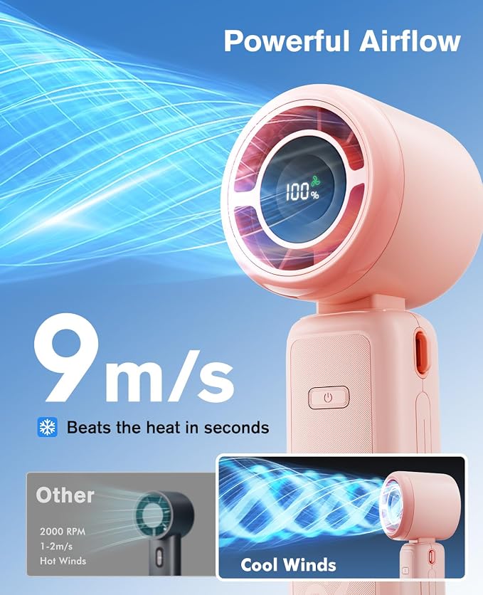 WHATOOK Portable Personal Handheld Fan: High Speed Cooling Fan, 12 Hours Battery Life, USB Rechargeable, Small Essentials for Women Cruise Travel, Beach Vacation (Pink) - Image 4