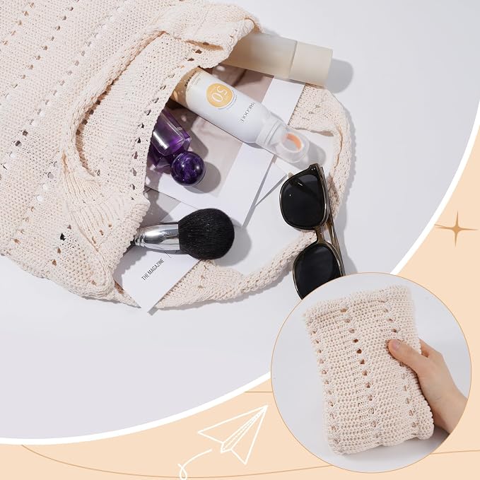 Sightor Crochet Tote Bag, Mesh Beach Bag Knit Summer Hobo Bag for Women | Beach Tote bag Vacation Outfits Aesthetic Boho Bag - Image 5