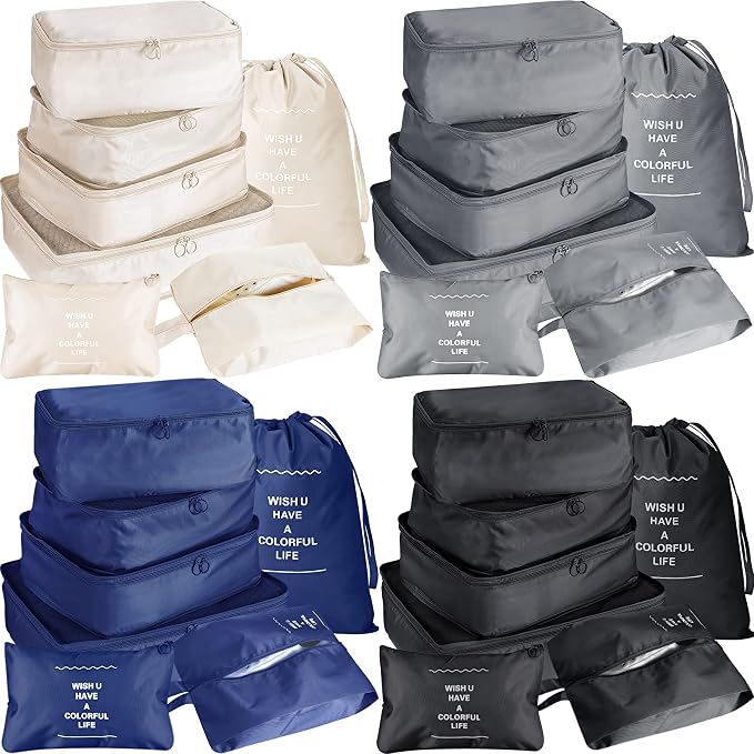 Reginary 28 Pcs Packing Cubes for Travel, 4 Sets Luggage Organizer Bags Foldable Suitcase Organizers for Vacation Cruise(Dark Color) by Reginary