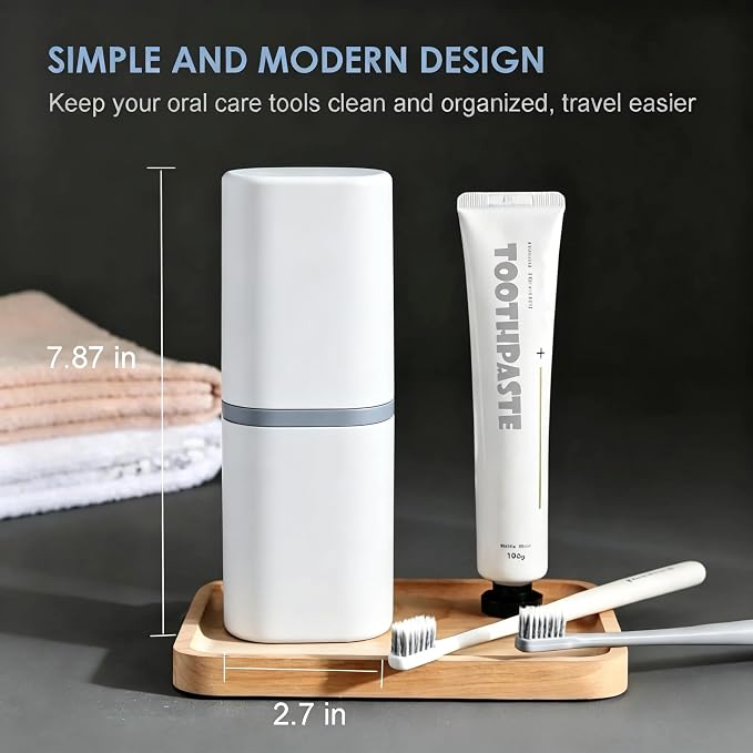 2 in 1 Portable Toothbrush & Toothpaste Travel Case | Dustproof Travel Toothbrush Holder, Built-in 2 Mouthwash Cups, Compact, For Traveling Camping Business Trip Dorm Bathroom - Image 2