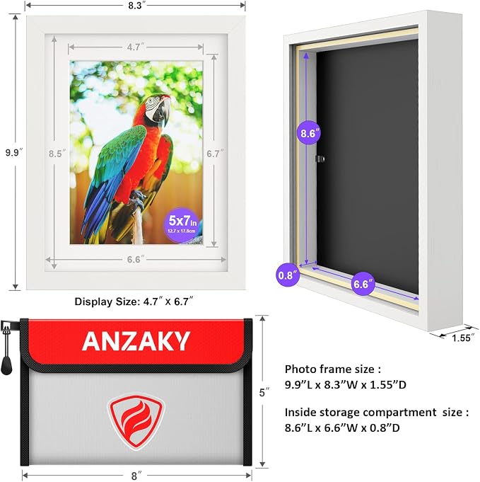 Photo Picture Frame Diversion Safe with Fireproof & Waterproof Money Bag, Valuable Storage, Home Security, Mini Box with Hidden Compartment to Shield your Money, Cash, White 5"x7" - Image 4