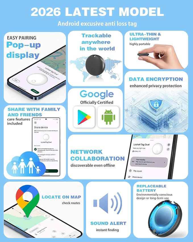 Air Tags for Android,Air Tags-1 Pack Android,2 Year Battery Life,Air Tracker Tags with 1 Lanyard,Google Find Trackers for Google'S Find Hub App,IP65 Waterproof Luggage Tracker for Keys - Image 3