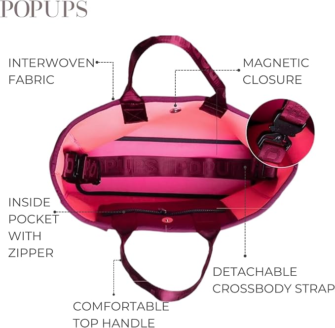 POPUPS Interwoven Large Neoprene Foldable Tote Bag, Weekender Bag for Women - Travel Crossbody Purse - Image 4