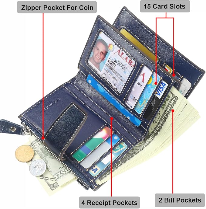 Small Compact Women Wallet RFID Blocking Genuine Leather Bifold Purse with ID Windows - Image 4