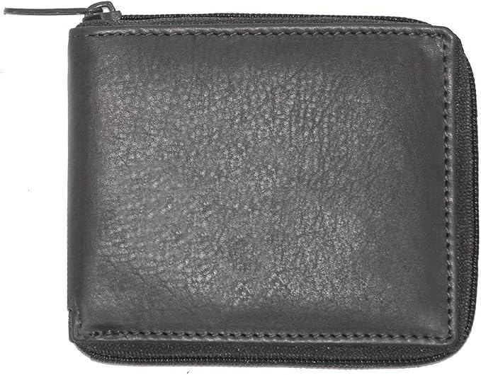 RFID Men's Leather Zipper wallet Zip Around Wallet Bifold Multi Card Holder (Black) by Premiumqualityleatheraccessories