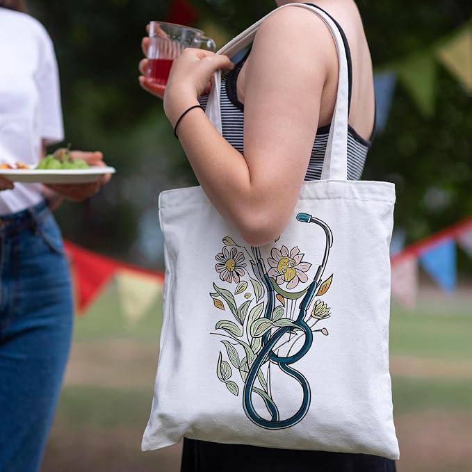 Nurse Canvas Tote Bag, Nurse Appreciation Gifts, Nursing School Gift Reusable Shopping Grocery Bags - Image 2