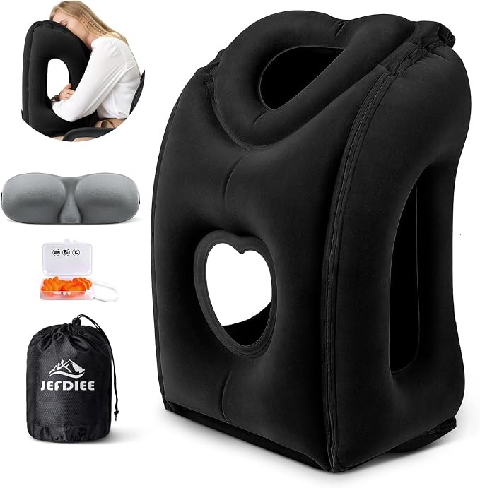 Travel Pillow,Inflatable Airplane Pillow for Sleeping to Avoid Neck and Shoulder Pain,Supports Head and Chin Used for Airplane,Car,Bus and Office by JEFDIEE