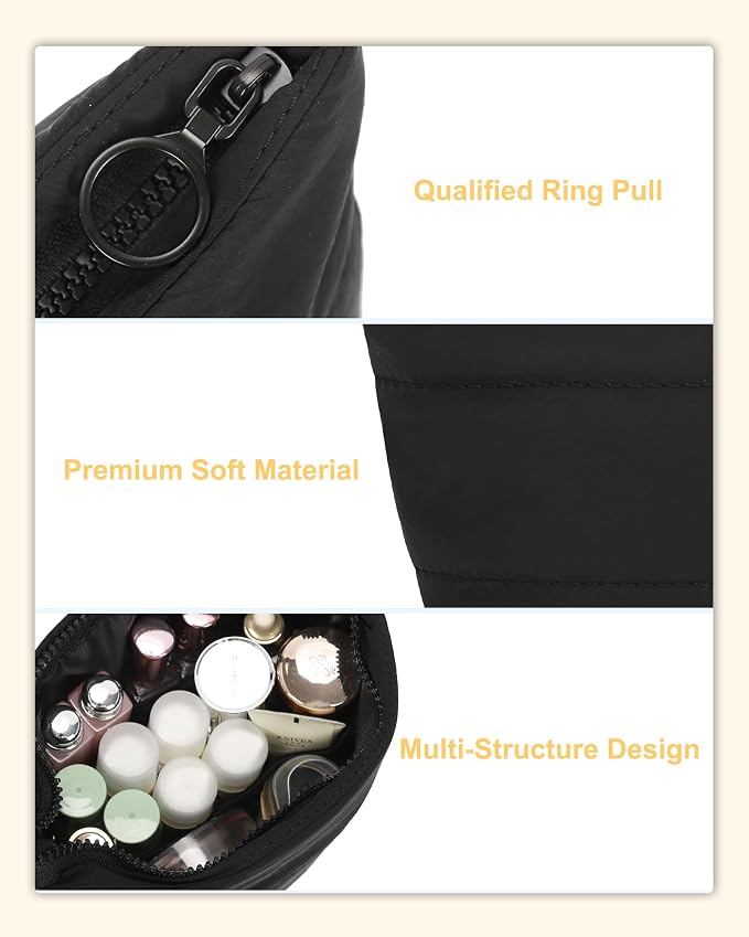 Relavel Mini Makeup Bag, Cute Toiletry Bag Organizer, Black | Smaller Cosmetic Pouch for Women, Portable Traveling Car Bag for Essentials with Compartment - Image 8