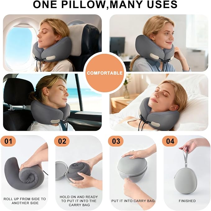 Travel Neck Pillow for Airplanes, Cars and Offices Comfortable Rest Sleep Neck Pillow for Travel,Portable oldable Donut Pillow-Grey and Ivory White (Grey) - Image 3
