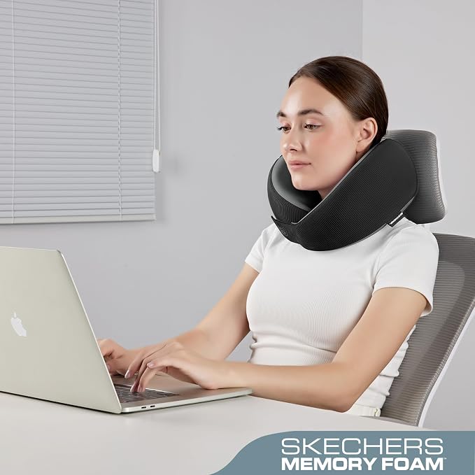 Skechers Men's Memory Foam Neck Pillow, Comfortable & Breathable Travel Pillow,Neck Pillow Airplane for Travel, Car Rides, Home, and Office Use, Ergonomic Design for Men and Women,Black - Image 4