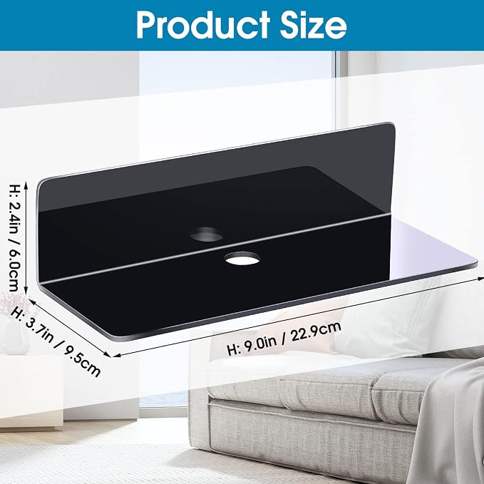 Maitys 8 Pcs Black Acrylic Floating Shelves Back to School Supplies 9 Inches Adhesive Wall Mounted Shelves No Drill Hanging Acrylic Wall Display for Living Room Bathroom Bedroom Kitchen Office - Image 2