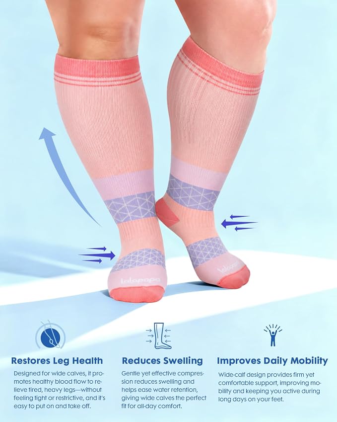 3-Pair Wide Calf Compression Socks for Women | 20-30mmHg Graduated Support, Easy On & Off, Knee High Length, Ankle Support, Travel Nurse Daily Wear, Cute Patterned - Image 6