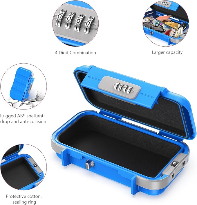 LOFICOPER Portable Safe Box with Combination Lock, Waterproof Security Case with Removable Chain for Travel, Hotel, Beach, Riding, Small Personal Lockbox, Blue - Image 4