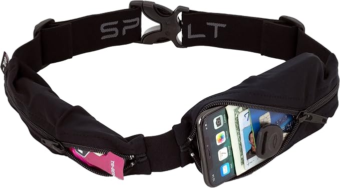 SPIbelt Dual Pocket Pro Running Belt for Men Women, Expandable Pockets, Adjustable Waist, No Bounce, Black with Black Zipper by SPIbelt