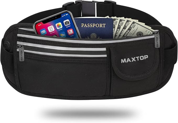 Slim Running Belt Fanny Packs for Women Men, Reflective Waist Pack Phone Holder for Walking Fitness Workout Exercise,Water Resistant Running Travel Belt Bag Jogging Pouch, Gym Accessories for Runner by MAXTOP