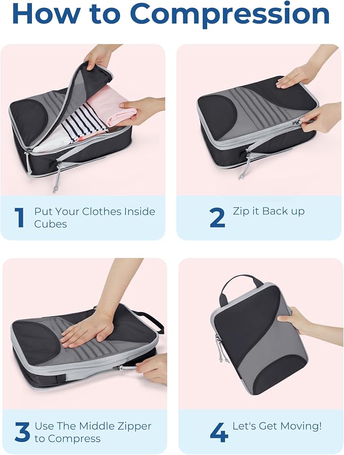 Bagsmart Compression Packing Cubes, Travel Bag Cruise Ship Essentials | Lightweight, Compressible Suitcase Organizer Set fit Standard Carry-On & Checked Luggage, 6 Set, 14 Set Washable Packing Bags - Image 5