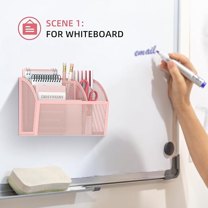 DALTACK 3-Grid Magnetic Pencil Holder, Strong Magnet Locker Organizer, Pink | Mesh Magnetic Shelf, Marker Holder Perfect for Whiteboard, Refrigerator and Locker Accessories - Image 3