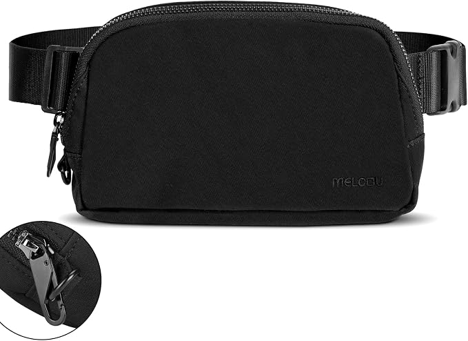 Black Fanny Pack Anti Theft for Women Men Travel, Small Belt Bag, Waist Crossbody with Adjustable Strap, Water-repellent & Lightweight, Stylish Everywhere Bag for Father Teens Trip, Workout, Unisex by Losneg