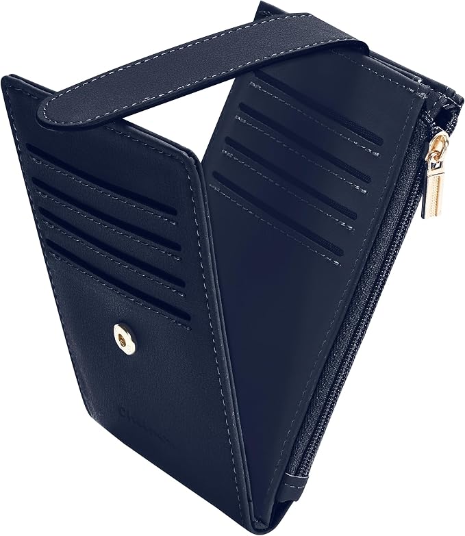 Chelmon Women's RFID Slim Card Holder Wallet | Thin Bifold Multi Card Case with Zipper Coin Pocket Purse for Women(Navy Blue) by Chelmon