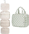Narwey Hanging Toiletry Bag for Women Travel Checkered Makeup Bag Organizer Toiletries Bag for Travel Size Essentials, Accessories, Brushes, Cosmetics (Green Checkerboard (Medium)) by Narwey