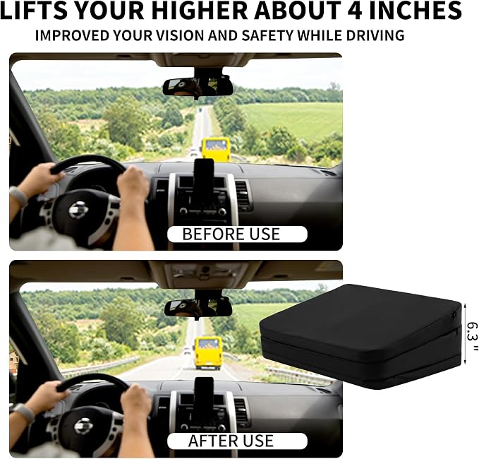 HOMBYS Adjustable Car Booster Seat for Short Drivers, 3 Heights for Different People, Adult Car Seat Cushions for Driving, Supportive Car Seat Pad for Lower Back Pain Reduce, (17"x12.8"x6.3", Black) - Image 6