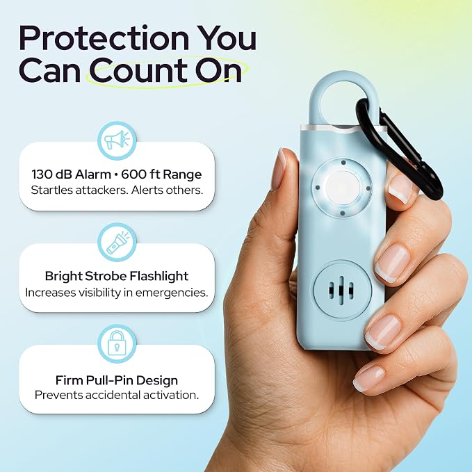 Rechargeable Personal Safety Alarm Keychain, 130dB, USB-C Charging, Blue | 130dB Loud Panic Siren Keychain, Rape Whistle Alternative, LED Light, Carabiner Clip, Low Battery Alert - Image 2