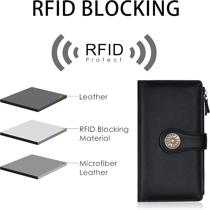 Travelambo Women's Wallet RFID Blocking Trifold Clutch Large Capacity Credit Card Holder Travel Purse | RFID - Image 5