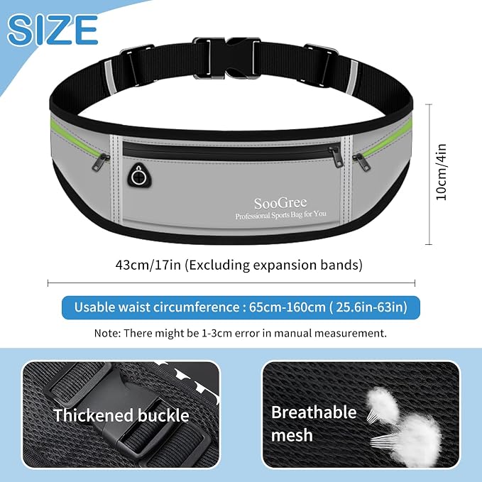 SooGree Slim Running Belt Sport Fanny Pack for Women Men,Reflective Waist Pack Runner Pouch Belt, Zipper Waterproof Running Phone Holder Jogging Pouch for Phone Money (GSP8806 Gray) - Image 2