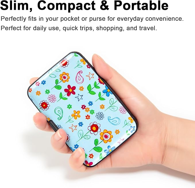 Credit Card Holder for Women Men RFID Blocking Wallet Small Business Metal Slim Mini Aluminum Hard Case (Doodle Garden Floral) - Image 4