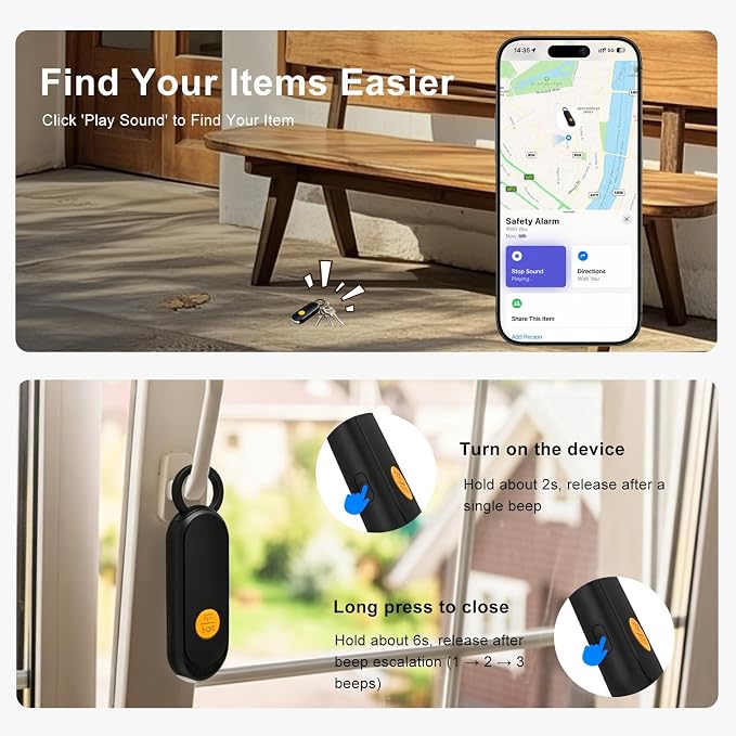 Personal Safety Alarm, Find My Tracker Keychain for Apple & Google, Black | Real-Time Tracking • Loud Alarm • SOS Strobe • Apple & Android Compatible • Personal Safety - Image 6
