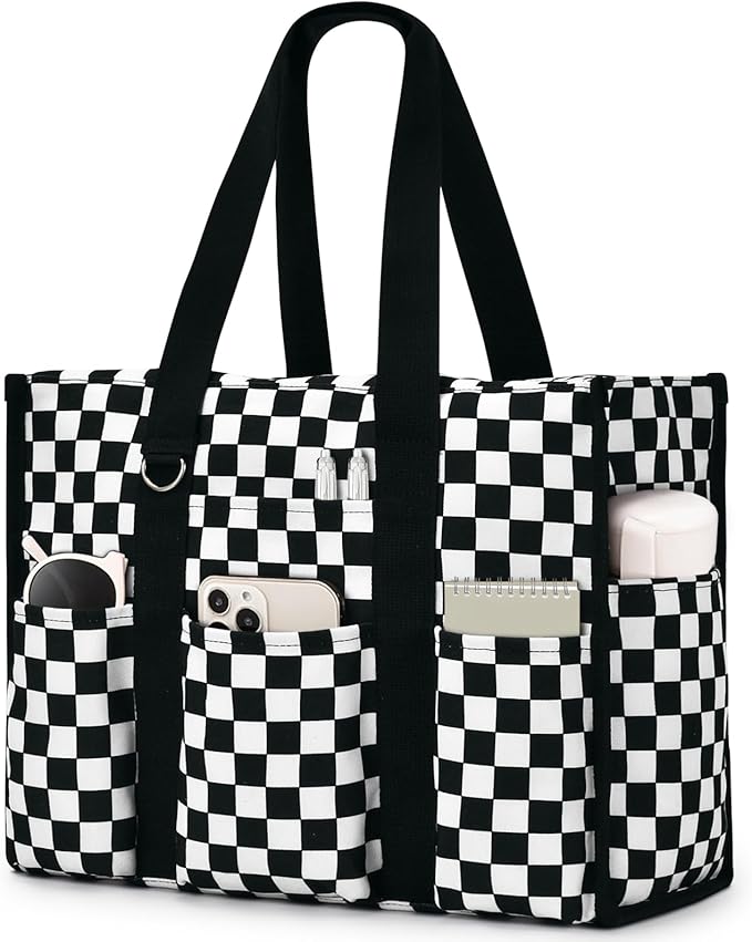 Becokan Large Tote Bag for Women Waterproof with 12 Pockets Top Zipper Closure Utility Teacher Nurse Bags for Work School by BecokanBeachBagSpecialist