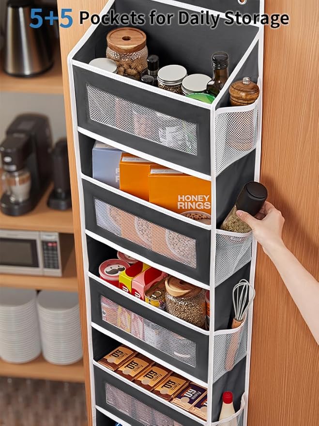 JARLINK Over the Door Organizer for Pantry, Bathroom, 5 Shelf Black, 2 Pack | Anti-Tilt Design, 44 lb Load Capacity, Hanging Door Organizer with 5 Large Capacity Pockets, Behind Door Storage for Nursery - Image 5