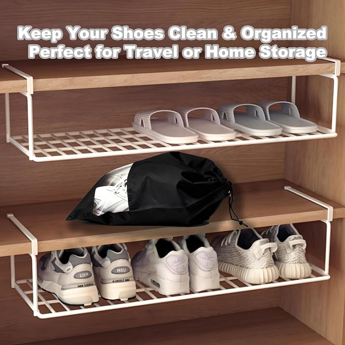 20 Pack Shoe Bags for Travel, 17" x 12.6" Drawstring Shoe Organizers with Clear Window, Breathable Non-Woven Dustproof Pouches for Luggage & Closet (Black) - Image 5