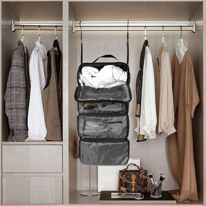 Olosar Suitcase Organizer, Travel Luggage Organizer Portable Hanging Travel Shelves Collapsible Hanging Packing Cubes for Carry on Suitcase - Image 7