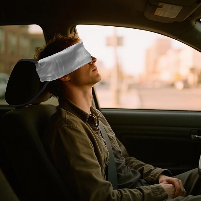 Travel Pillows for Airplanes, Airplane Head Strap with Silk Eye Mask for Sleeping, Long Flights & Car Road Trips 360°Headrest Neck Support, Stops Bobbing, Small & Compact (Gray) - Image 6