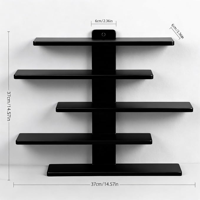 No Drill Floating Shelf for Wall, 5-Tier Wall Mounted Organizer, Damage-Free Display Shelf for Collectibles, Figures, Bathroom Kitchen Storage, Black - Image 2