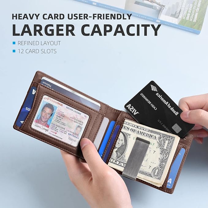 Zitahli Money Clip Wallets for Men,Slim Bifold Wallet 10-12 Cards, Mens Leather Wallet with ID Window,RFID Blocking Thin Minimalist Credit Card Holder,Gifts for Him - Image 2