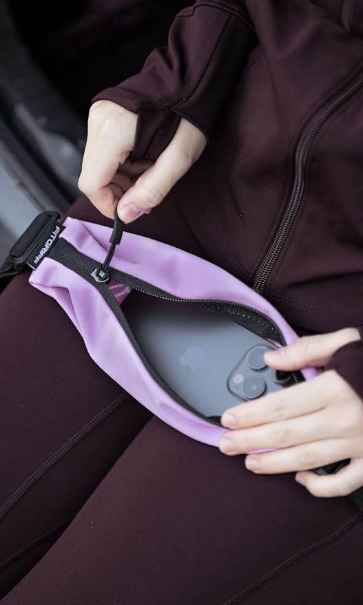 Fitgriff® Running Belt V2 for Men & Women - Slim Fanny Pack, Phone Holder for Jogging, (Fits All Cell Phones) - Money Belt, Runners Waist Pouch (Purple, One Size (Waist 24.4 – 43.3 inches)) - Image 5