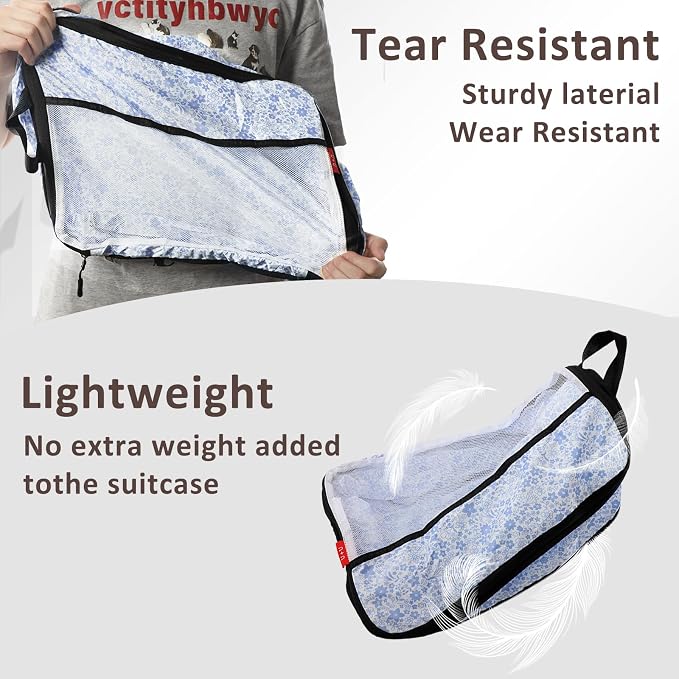 U+U 6 Set Compression Packing Cubes, Travel Organizers (Blue Flower) | Space-Saving & Drawstring Bag Included - Image 6