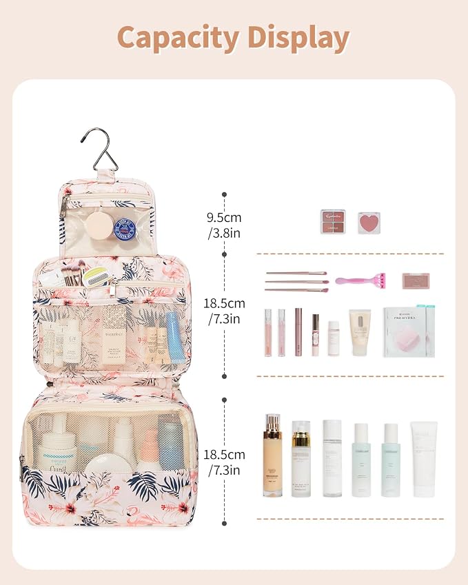 Narwey Small Hanging Travel Toiletry Bag for Women, Travel Bag for Toiletries, Makeup Bag Organizer Cosmetic Bags Make Up Bags for Girls - Image 3