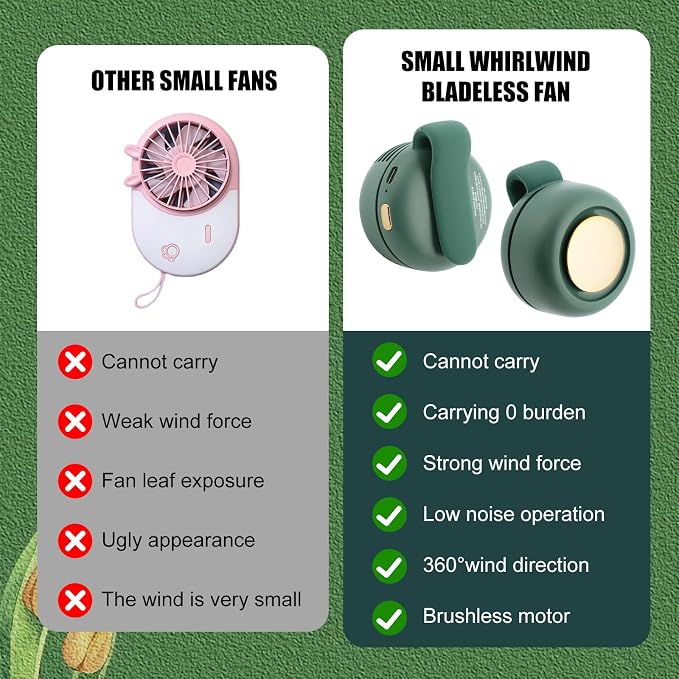 enterlent Portable Silent Mini Bladeless Electric Fan,Mini Whirlwind Fan for Waist Clip Fan(3-Speed),Hands-Free Neck Fan suitable for Outdoor & Travel & Office,Travel Accessories (White) - Image 7